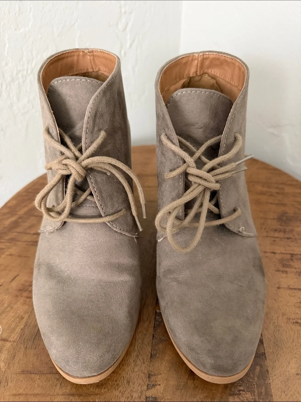 Taupe Suede Lace-Up Ankle Booties